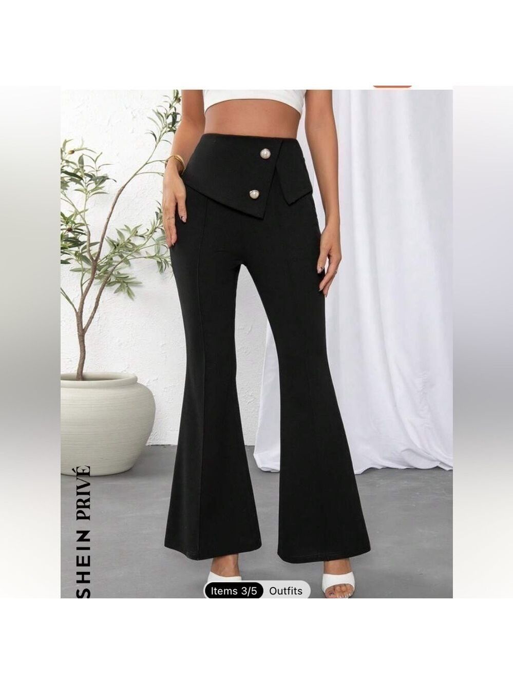 SHEIN Privé Button Detail Flare Leg Pants Sz XL black high waist